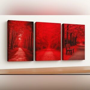 Red Trees Serence Landscape Framed Canvas Wall Art